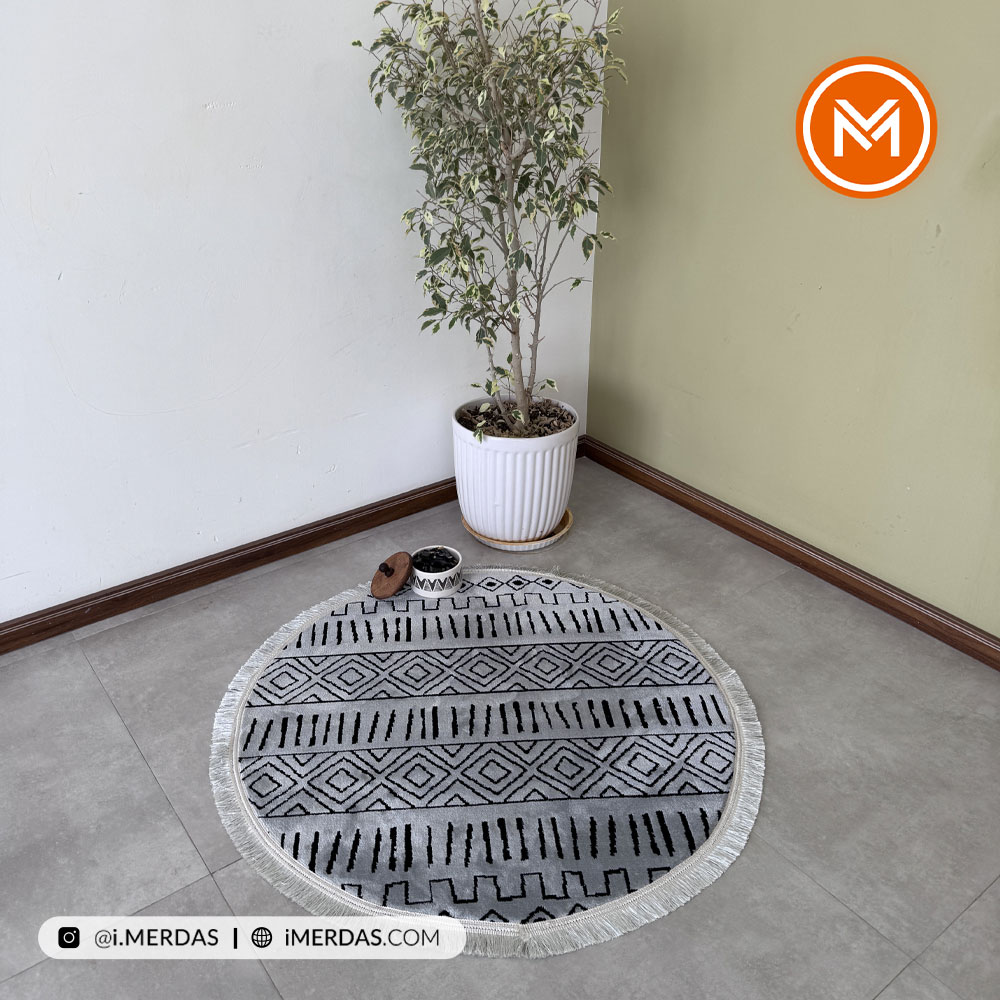 فرش گرد مراکشی کد 41296 زمینه نقره ای نقره ای